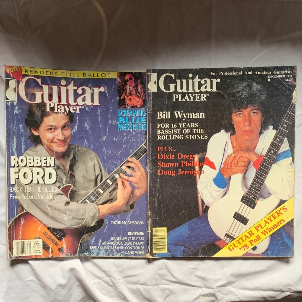 Guitar‎ Player Magazine Set with Robben Ford and Bill Wyman Covers ,Vintage